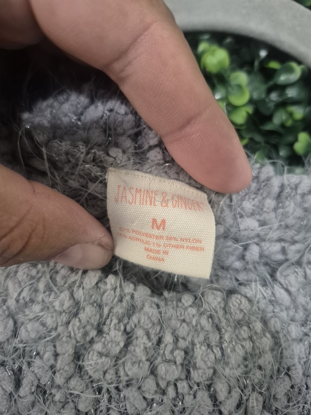 Jasmine & Ginger Gray and Light Gray Fuzzy Crewneck Sweater - Picture 2 of 6